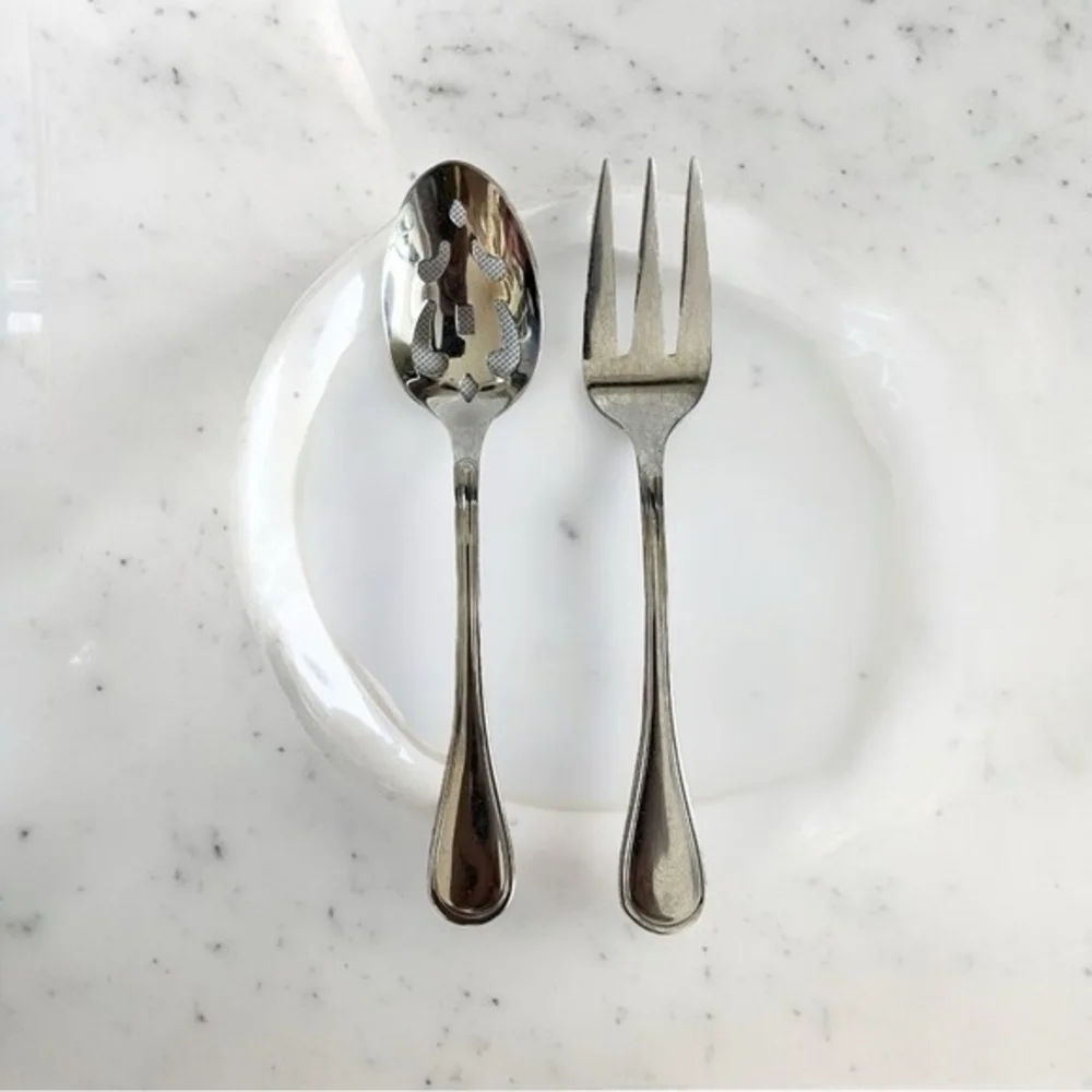 CAMBRIDGE 2-Piece Stainless Steel Salad Serving Set Spoon Fork Silver VG